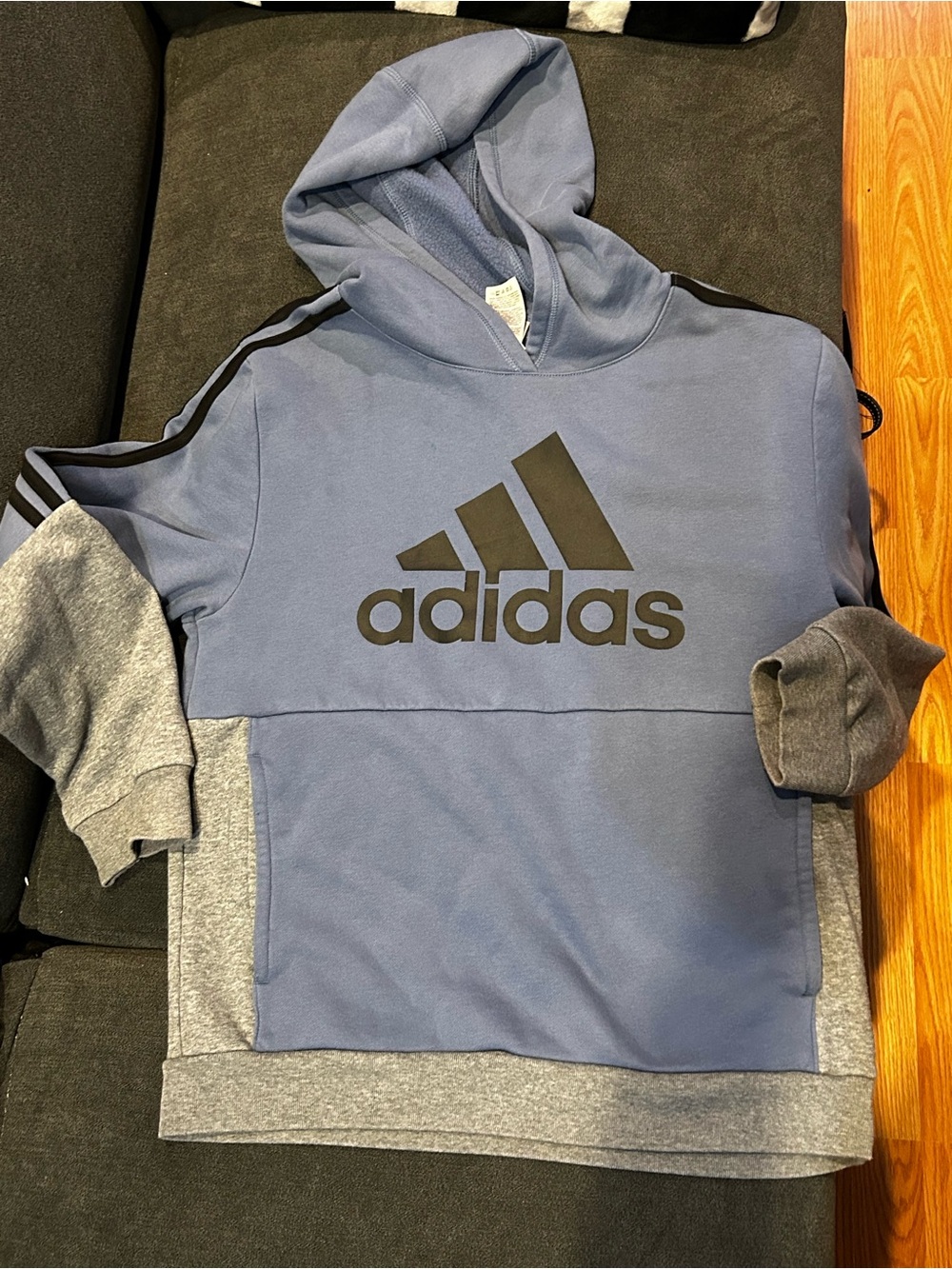 Adidas Blue & Grey Hooded Kids Sweatshirt with Black Logo 18/20 XL